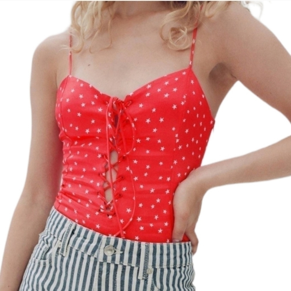 ZARA satin effect star bodysuit patriotic summer NWOT